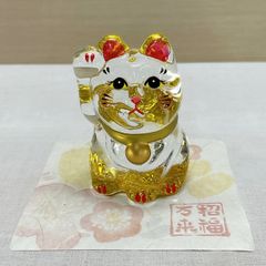 ガラス製 【金彩 招き猫 招福萬来】ミニチュア招き猫 クリスタル置物 招福猫 玄関 リビング ディスプレイ 新品未使用品