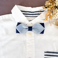 【匿名配送】キッズ蝶ネクタイ　ネイビー×水色　七五三　結婚式　卒園式　入学式　発表会