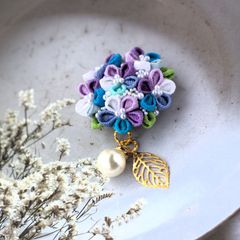 ❁紫陽花カラー帯留め♡着物・浴衣帯締め飾り大人かわいいつまみ細工アクセサリー❁フッション小物・真田紐・三分紐用帯留め＜送料込み＞