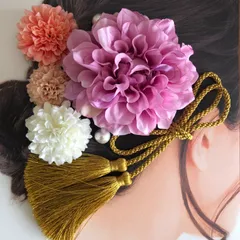 和装　髪飾りセット(ローズピンク)