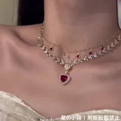 「輝きのハート」レッドハートパール 二層レイヤード ネックレス レディース 軽ラグジュアリー感 プリンセススタイル