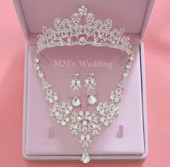 ティアラ＆ネックレス＆ピアス(イヤリング) シルバー 結婚式 ウェディング