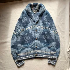 DENIM&SUPPLY RALPH LAUREN コットンニット　ショールカラーカーディガン　インディゴ　ネイティブ柄　コンチョボタン　ユニセックス　デニムアンドサプライ　ラルフローレン