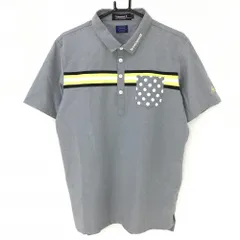 ★特価★ルコック 半袖ポロシャツ グレー×イエロー 胸ポケットドット柄 メンズ L ゴルフウェア le coq sportif