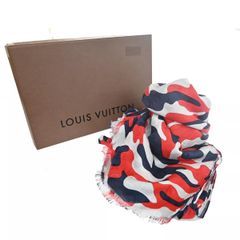 LOUIS VUITTON ルイヴィトン ストール ショール カモフラージュ モノグラム レッド ブルー コットン シルク M71620  65GA633