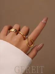 リング レディース セット 18Kステンレススチール 中空ラインデザイン オープンリングセット 3点入り、女性の日常着用に適しています