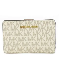 マイケルコース MICHAEL KORS 二つ折り財布 ウォレット 小銭入れあり PVC レザー 革 MK柄 ロゴ ベージュ /CK31 ■GY18