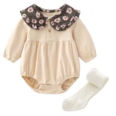 【迅速発送】Baby nest ロンパース 女の子 ベビー服 長袖 赤ちゃん服 秋冬 セレモニー服 撮影 ヘアバンド ソックス 2枚セット チェック柄 66 73 80 90