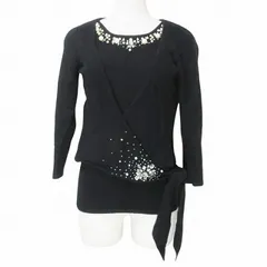 バーバリーブルーレーベル BURBERRY BLUE LABEL ビジュー アンサンブルニット アンゴラ混 カシミヤ混 カシュクール 7分袖 ノースリーブ 38 M相当 黒 ブラック X