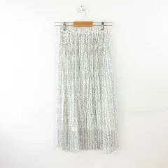 ローリーズファーム LOWRYS FARM プリーツスカート ロング 総柄 白 黒 F *A268