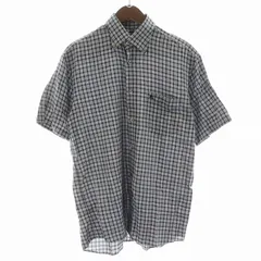 バーバリー ロンドン BURBERRY LONDON ボタンダウンシャツ 半袖 ロゴ刺繍 コットン リネン混 チェック M グレー 青 ブルー 黒 ブラック ■GY14 /MW