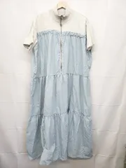 ◇ ⊂ forksy. フォルクシー バイカラー ティアード 半袖 膝下丈 ワンピース サイズF ブルー グレー系 レディース E  【1507160014728】