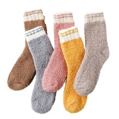 【新着】[DAMILY] 靴下 レディース もこもこ靴下 冬 暖かい 可愛い カラーソックス 中厚手 ふわふわ 女性靴下 おしゃれ 防寒 くつした ひえとり 婦人ソックス カジュアル 5足セット ルームソックス 22-25㎝ 保温性