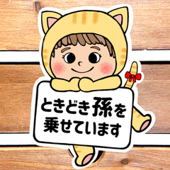 ときどき孫を乗せています【着ぐるみ猫.茶トラ】カーサインステッカー