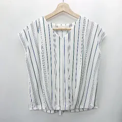 ◇ ⊂ any SiS ストライプ柄 Ｖネック ノースリーブブラウス サイズ2 ホワイト マルチカラー レディース E  【1409100044775】