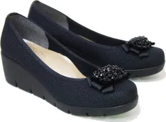 美脚 厚底 コンフォート シューズ レディース 靴 パンプス 痛くない ヒール ウェッジ ソール 仕事 ビジュー ファーストコンタクト nc39603 22.5cm ブラック