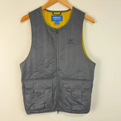 adidas アディダス オリジナルス 中綿ベスト キルティングベスト メンズ XSサイズ グレー 灰色 イエロー 黄色 トレフォイルロゴ ロゴ刺繍 ワンポイントロゴ