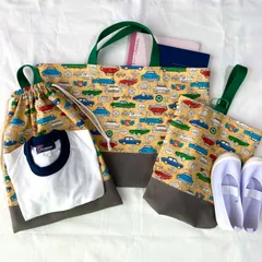 入園入学3点セット　レッスンバッグ　上履き入れ　体操着入れ　乗り物　車　男の子　大人っぽい