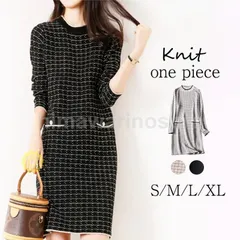 ワンピース ニットワンピース レディース チェック 秋冬 膝丈 厚手 きれいめ 上品 ワンピース 大人 お出かけ トップス 通勤 着痩せ おしゃれ