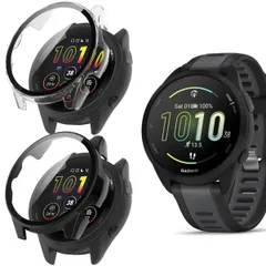For Garmin Forerunner 165 ケース 【2枚セット】 一体型 ケース PC素材 軽量 耐衝撃 高透過率 装着簡単 全面保護 傷防止 Garmin Forerunner 165対応 ケース (ブラック+クリア)のサムネイル