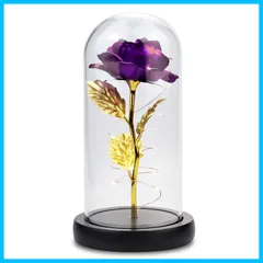 【数量限定】LuFiYa プリザーブドフラワー ガラスドーム 赤いバラ 永遠の花 枯れない花 造花 永遠のバラ LEDストリングライト フラワーライト、24kゴールドフォイル、フラワーライト付き クリスマス プレゼ ント、ギフト、結婚式、誕生日、母の日、バレン