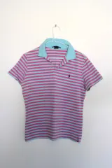 レディース トップス 綿 Tシャツ ポロ Ralph Lauren(ラルフローレン) オレンジ 青 ボーダー柄 M 勇気