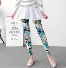 レギンス ストレッチ スポーツ ヨガ ダンス 部屋着にも　ブルーの花