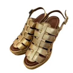 美品 Christian Louboutin クリスチャンルブタン レザー ウェッジソール グルカサンダル 36 23cm ブロンズカラー レディース 古着 中古 USED