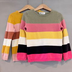 H&M エイチアンドエム コットンセーター ２枚セット sweater ボーダー インド製 / バングラデシュ製 キッズ ジュニア 110cm