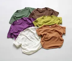 【SALE】半袖 無地 ラウンドネック Tシャツ ブラウン オレンジ グリーン