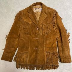 70s【SCHOTT】ヴィンテージレザー　フリンジジャケット　牛革　USA 米国製　キャメル　状態良好　サイズ10 リアルレザー　ショット