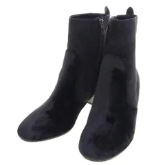 箱付超美品 コーチ COACH 現行ロゴ ティーローズ 花柄チャンキーヒール ベルベット ベロア アンクル ブーツ 7C 23‐23.5cm 黒 1.2回使用程度