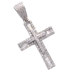 18金 ペンダントトップ メンズ K18 18K ホワイトゴールド クロス バゲットカット ダイヤモンド 十字架 ペンダントヘッド 男性用 メンズペンダントトップ ネックレスヘッド 【アクセサリーマート/メルカリShops店】