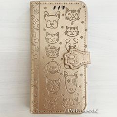 iPhone SE3 SE2 8 7 SE (第2世代/第3世代) ケース スマホ 手帳型 ゴールド 金 金色 GOLD 猫 CAT 猫ちゃん 犬 ワンちゃん DOG