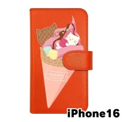 【新品未使用】 iPhone16 アイフォン16 スマホケース 手帳型 (色：オレンジ×柄：ねこアイス) moimoikka モイモイッカ 猫 動物 アニマル flip2-ip16-or-20114のサムネイル
