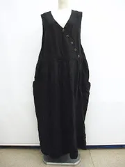 tumugu ツムグ リネン ジャンパースカート ワンピース 麻 サイズF 黒 ブラック L005-0825-3