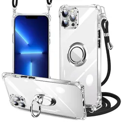 PAILAIMEN iPhone 13 pro max ケース クリア ネック リング付き ショルダー 耐衝撃 対応 アイフォン13 pro max スマホケース肩掛け 縄掛けケース 透明 TPU ストラップ付き 携帯ケース 薄型 軽量 紐付き 斜めがけ  0