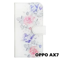 【新品未使用】 OPPO AX7 手帳型スマホ ケース 花柄 (パープル×ピンク) バラ ローズ 水彩 フラワー 北欧 おしゃれ かわいい カード収納 PUレザー flip2-ax7-wh-20072のサムネイル