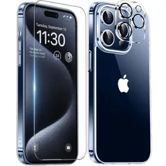 iPhone15Pro 用 ケース クリア 耐衝撃 カメラレンズ保護付き 米軍MIL規格 ストラップホール 耐久性 黄変防止 アイホン ワイヤレス充電対応 SGS認証 スマホ カバー 6.1インチ