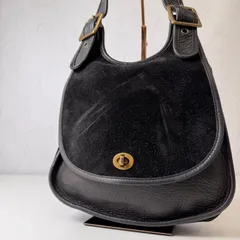 ✨Cランク　 COACH　オールドコーチ　ショルダーバッグ　bag　ターンロック　スエード　レザー　黒　9014　「5EL」