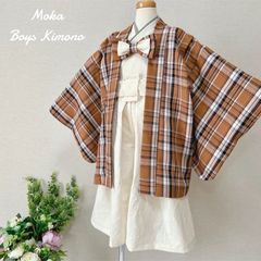 七五三 3歳 女の子 着物＆被布エプロンセット 朱色和柄×生成り