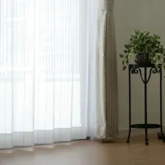 【防炎・採光】レースカーテン ストライプ ホワイト　巾100cm×丈108cm　2枚組のサムネイル