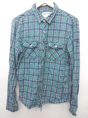 ◇ ZADIG＆VOLTAIRE チェック柄 フリンジ 長袖 シャツ ブラウス サイズM グリーン ネイビー系 レディース P  【1407260020738】