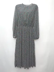 ◇ ⊇ GLOBAL WORK グローバルワーク 総柄 長袖 膝下丈 ワンピース サイズM ブラック マルチ レディース P  【1410230029594】