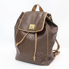 IS714)CELINE セリーヌ マカダム柄 バックパック リュックサック PVC レザー ベージュ ダークブラウン 茶 ゴールド金具のサムネイル