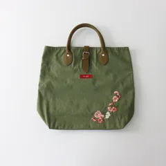 美品 ピンクハウス PINK HOUSE レザーハンドル フラワー刺繍 トートバッグ カーキ/花柄 かばん カバン【2400014451221】