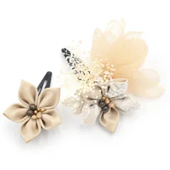 髪飾り 成人式 つまみ細工 カスミソウ シフォン レース サテン ビーズ ゴールド 振袖 前撮り 袴 花 ベージュ クリーム色 白 大 No.9-5521