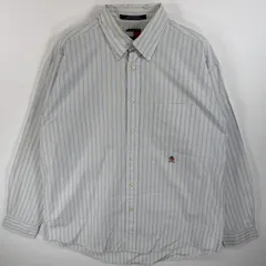 古着 90's/90年代 トミーヒルフィガー TOMMY HILFIGER 長袖シャツ ボタンダウンシャツ ワンポイント ロゴ 刺繍 胸ポケ L  ホワイト系 ストライプ メンズ