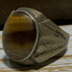 リング 指輪 茶色 オレンジ 斑ら模様 約17号 無骨 大 デザイン インディアンジュエリー インディアン アクセサリー ビンテージ 50s ~ 60s 70s 80s 90S 天然石 メンズ レディス 一点物 アンティーク 2502 3980 p10