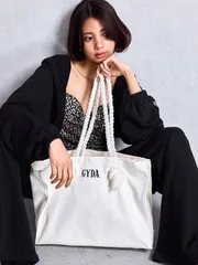 GYDA ジェイダ トートバッグ ロープ L トート BAG キャンバス ショッパー風 ロープハンドル 072541979701 ブラック アイボリー レオパード